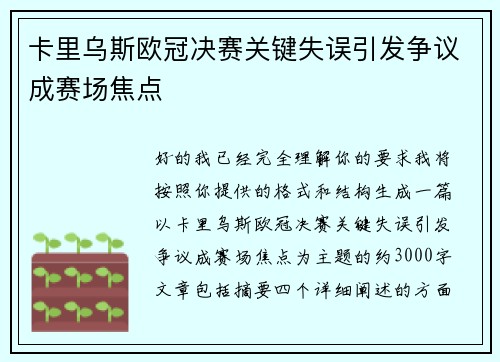 卡里乌斯欧冠决赛关键失误引发争议成赛场焦点 卡里乌斯欧冠决赛关键失误引发争议成赛场焦点